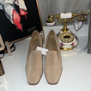BNWT Slip on faux suede, 3 inch block heel loafer